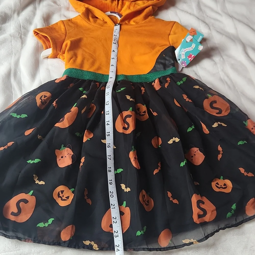 Halloween, Youth Girl Orange Black Cat Soft Squishmallows Pumkin Layered Dress